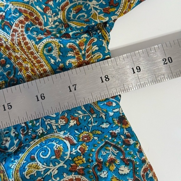 Tolani Women’s Silk Beaded Bohemian Printed Size Small Blouse Teal & Mustard - Picture 8 of 14